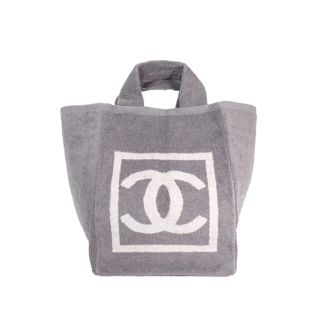 Gray Chanel CC Terry Cloth Sports Line Beach Tote in Grey from Designer Revival
