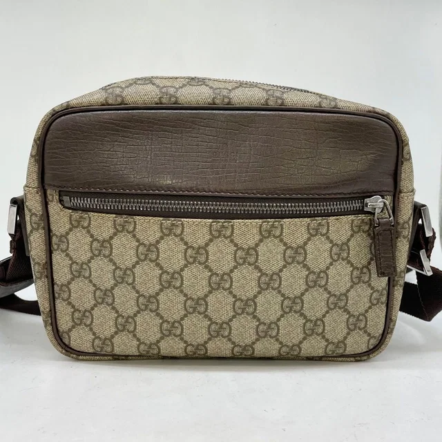 Gucci GG Spree Shoulder Bag Beige Dark Brown Compact in Brown Canvas from The Reluxe