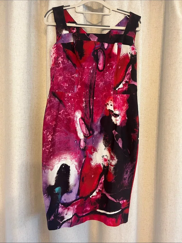Escada Delphi Fantasy Stunning Watercolor Zipper Dress Size 36 in pink|black from Poshmark