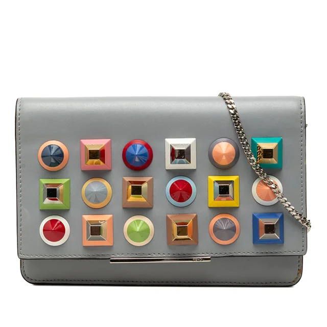 Gray Fendi Vitello Liberty Studded Leather Tube Wallet on Chain Crossbody Bag in Grey Leather from Designer Revival, photo 1 of 1