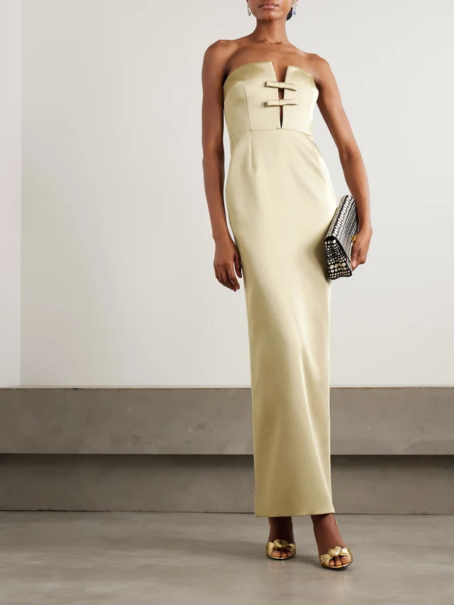 ILKYAZ OZEL Noa strapless bow-embellished satin gown in White, photo 2 of 2 from NET-A-PORTER (Canada)