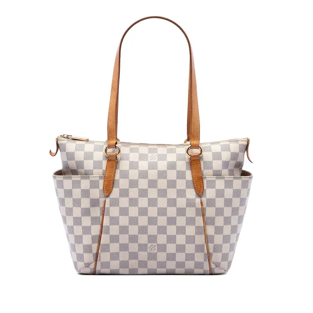White Louis Vuitton Damier Azur Totally PM Tote Bag in White Canvas from Designer Revival