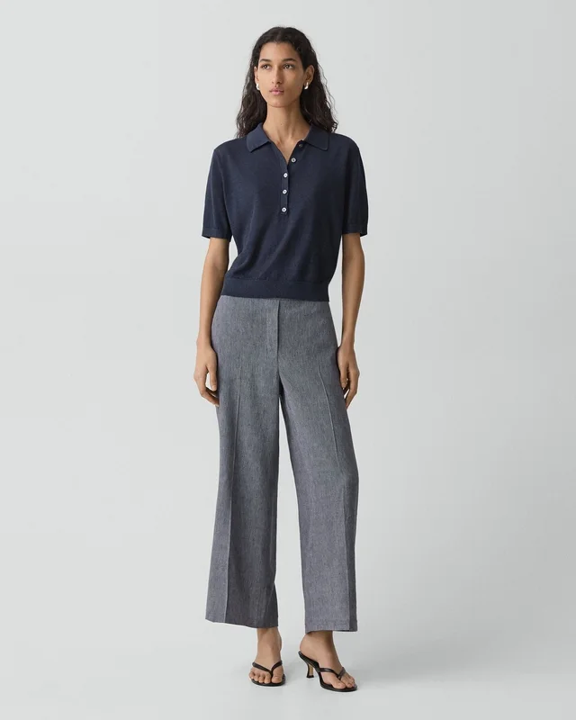 Theory Classic Straight Pull-On Pant in Fluid Linen in INK BLUE, photo 9 of 12 from Theory