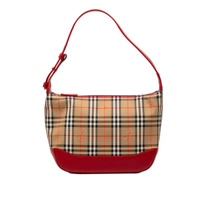 Red Burberry Haymarket Check Canvas Shoulder Bag in Red Canvas from Designer Revival