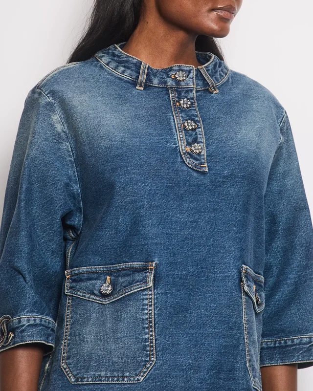 HOT* 24S Chanel Denim Top with CC Logo Embroideries and Crystal Buttons Details Size FR 44 (UK… in Denim from Sellier, photo 2 of 5