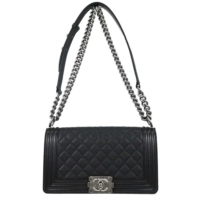 Boy Chanel 2019 Black Caviar Skin Medium Shoulder Bag in Black Caviar leather from AMORE Vintage Tokyo