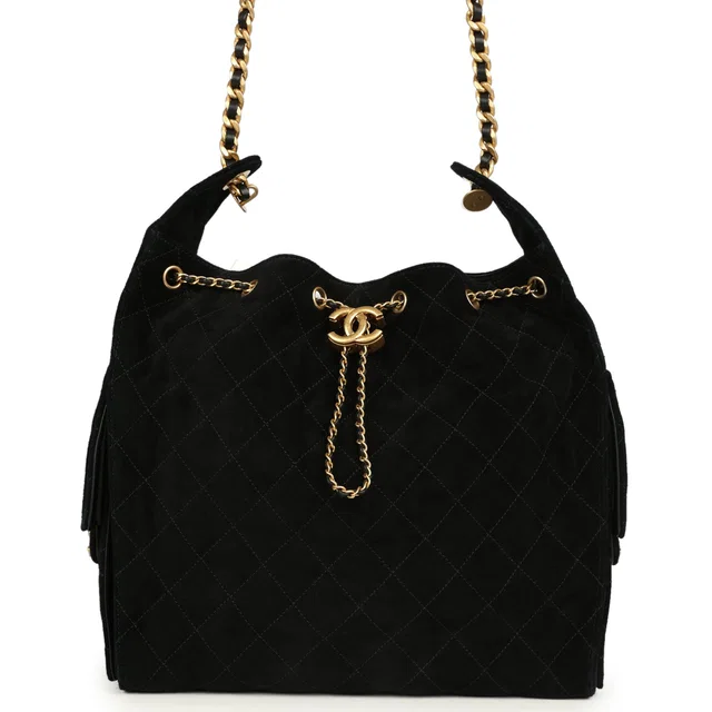 Chanel Medium 25 Hobo Bag Black Suede Antique Gold Hardware in Black Suede from Madison Avenue Couture