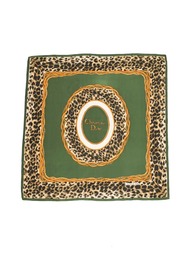 Dior Leopard Logo Scarf in Silk from Arcade Vintage