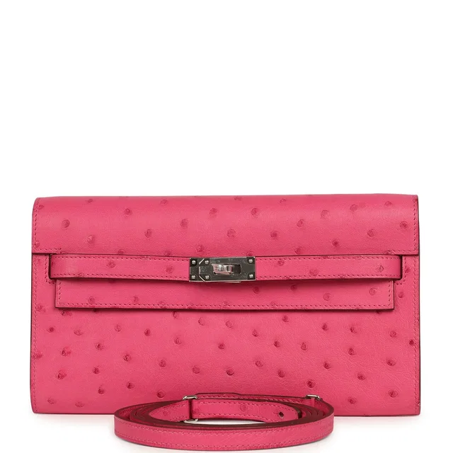 Hermès Kelly Wallet To Go Rose Tyrien Ostrich Palladium Hardware in Pink Ostrich from Madison Avenue Couture