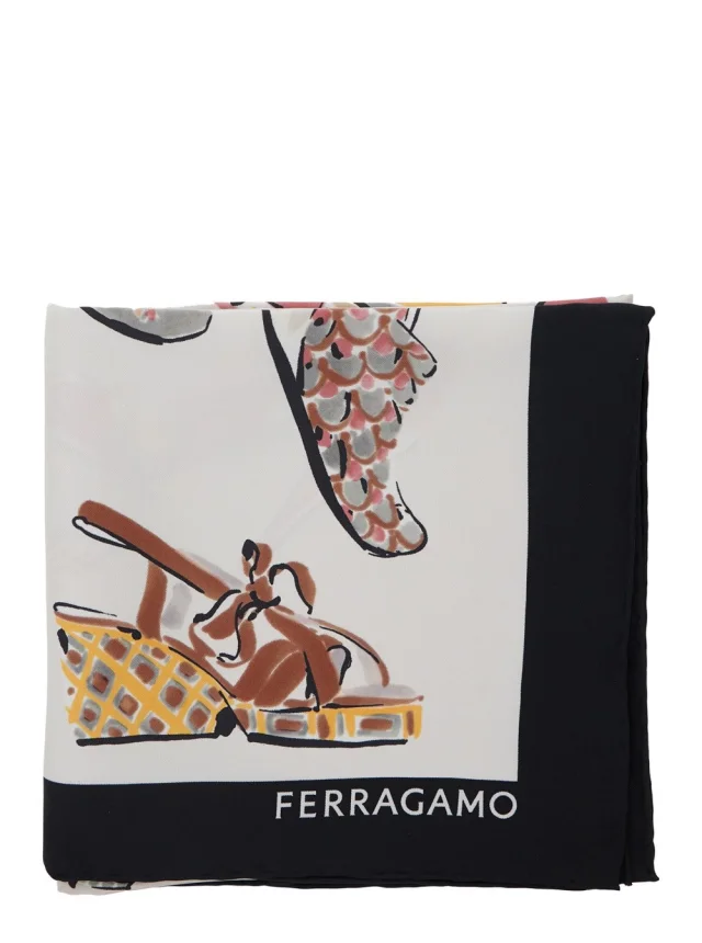 Multicolor Scarf with All-Over Printed Motif and Lettering Logo In Silk for Women in Multicolor, image 1 of 1 from Gaudenzi Boutique