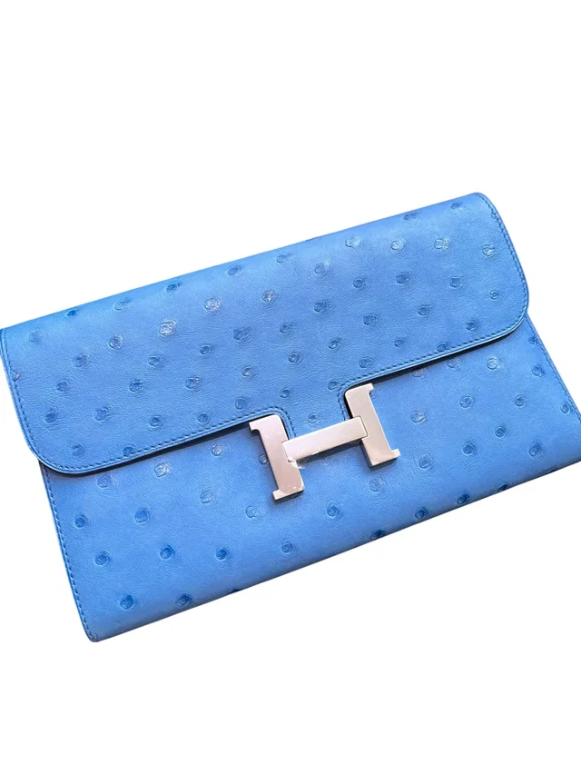 Hermès Constance Wallet Mykonos Ostrich PHW #C in Ostrich from Luxury Promise