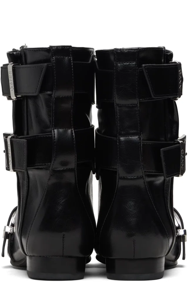 GANNI Black Eyelets Lace Up Boots, photo 2 of 5 from SSENSE