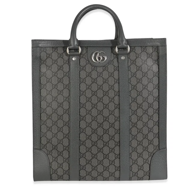 Gucci Grey Black GG Coated Canvas Ophidia Medium Tote in Black Coated canvas from myGemma