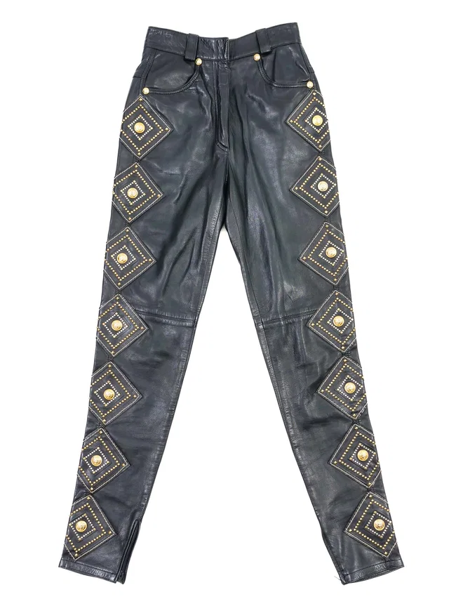 1992 Gianni Versace Western Studded Leather Pants in Leather from Arcade Vintage