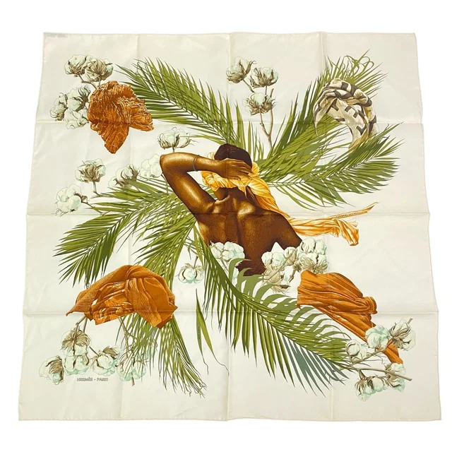 Hermès Scarf Carre 90 Silk Turbans Des Reines Princess Turban Flower Leaves in Silk from The Reluxe