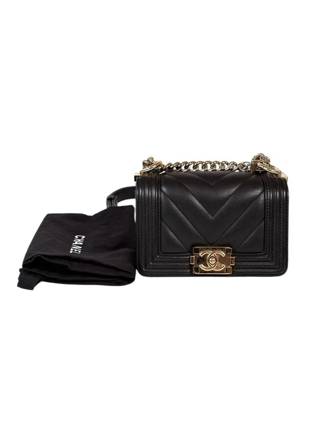 Chanel Leboy Mini Bag Black with Chevron Stitching in Black from Luxury Promise