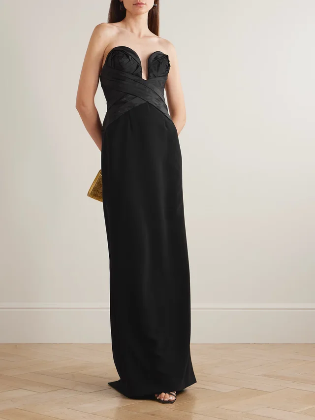 CAROLINA HERRERA Strapless draped satin and crepe gown in Black, photo 2 of 2 from NET-A-PORTER (Canada)