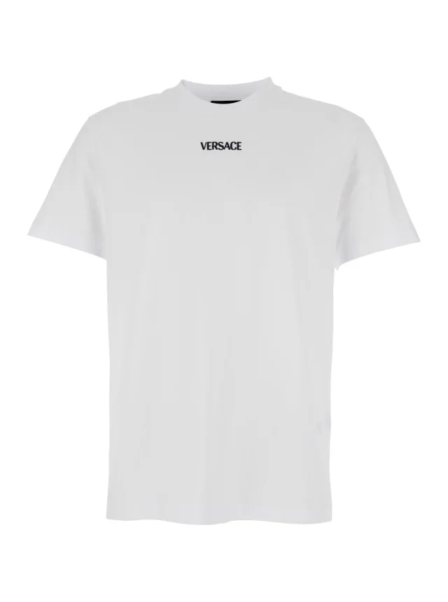 Versace White Crew Neck T-Shirt with Logo Lettering on the Front in Cotton for Men in White 100% Cotton from Gaudenzi Boutique, photo 1 of 1