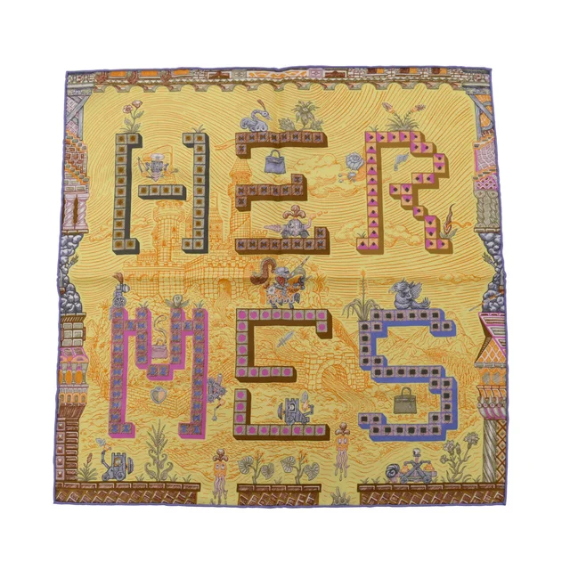 Hermès Super Silk Quest Detail Pocket Square in Jaune Silk from Blue Spinach