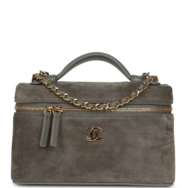 Chanel Top Handle Long Vanity Case in Grey Suede from Madison Avenue Couture