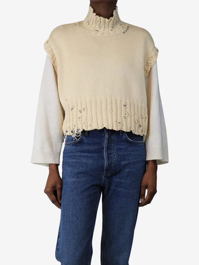 Marni Cream distressed jumper vest - size UK 8 in White from Sign of the Times