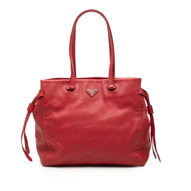 Red Prada Vitello Daino Tote in Red Leather from Designer Revival