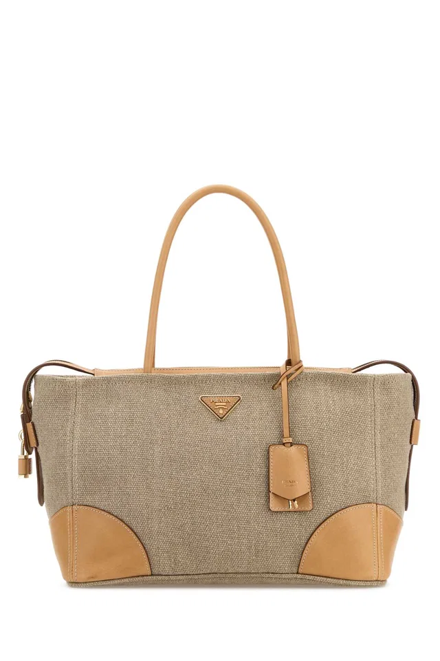 Prada Canvas & Leather Shoulder Bag — Beige in Beige Canvas from HEWI