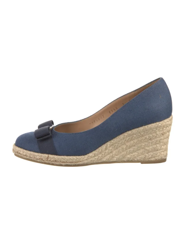Ferragamo Bow Accents Pumps in blue from The RealReal