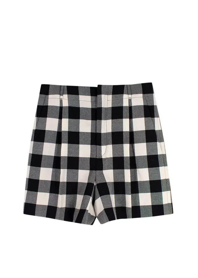 Dior Black and White Gingham High Waisted Wool Shorts in Black Wool from HEWI