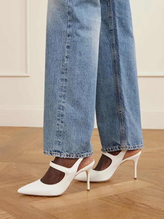 MANOLO BLAHNIK Camparisli 90 leather-trimmed raffia Mary Jane slingback pumps in White, photo 2 of 2 from NET-A-PORTER (Canada)