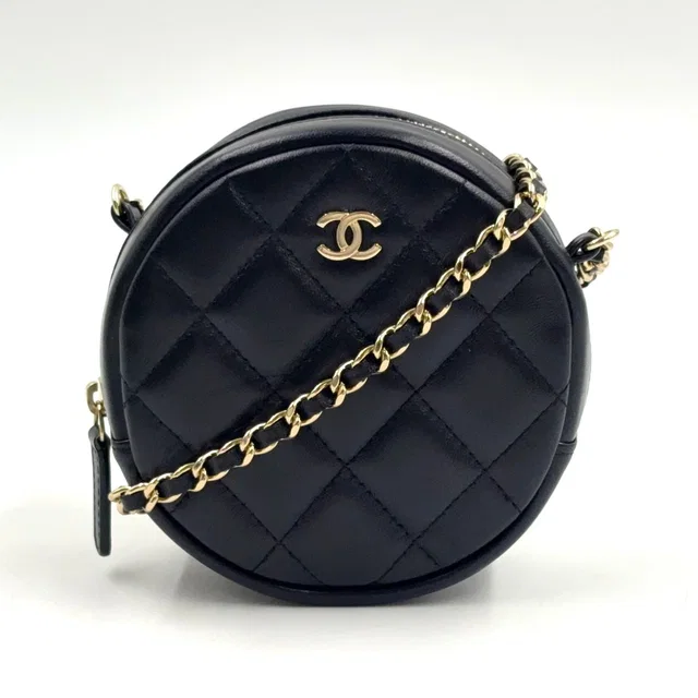 Chanel Classic Round Chain Lambskin Black Shoulder Bag Gold in Black Lambskin from The Reluxe