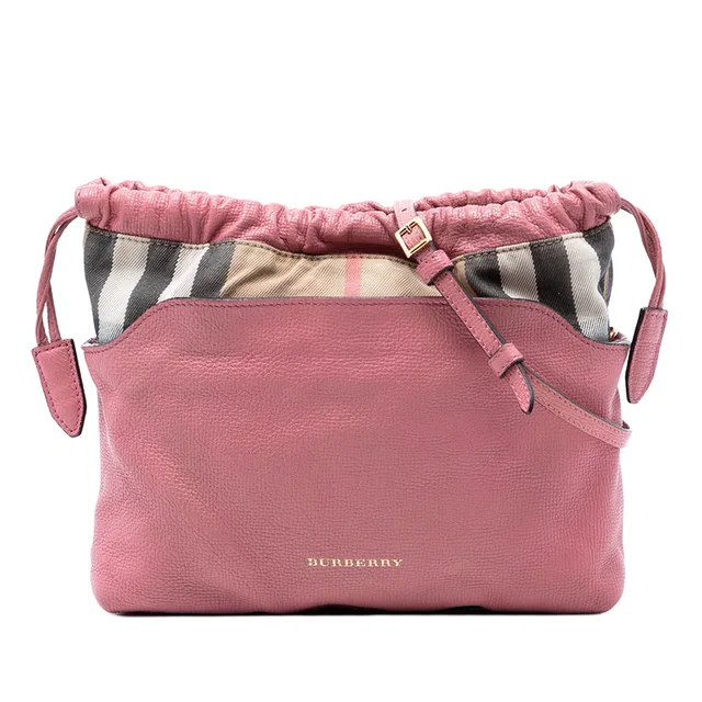 Pink Burberry House Check Canvas and Calfskin Little Crush Crossbody in Pink Calfskin from Designer Revival