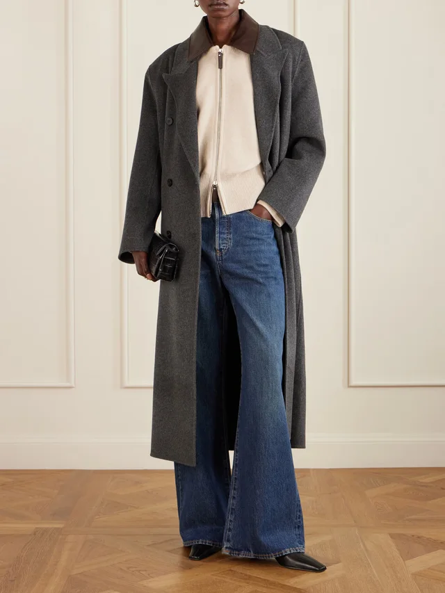 BRANDON MAXWELL Conrad leather-trimmed recycled-cashmere jacket in Beige, photo 2 of 2 from NET-A-PORTER (Canada)