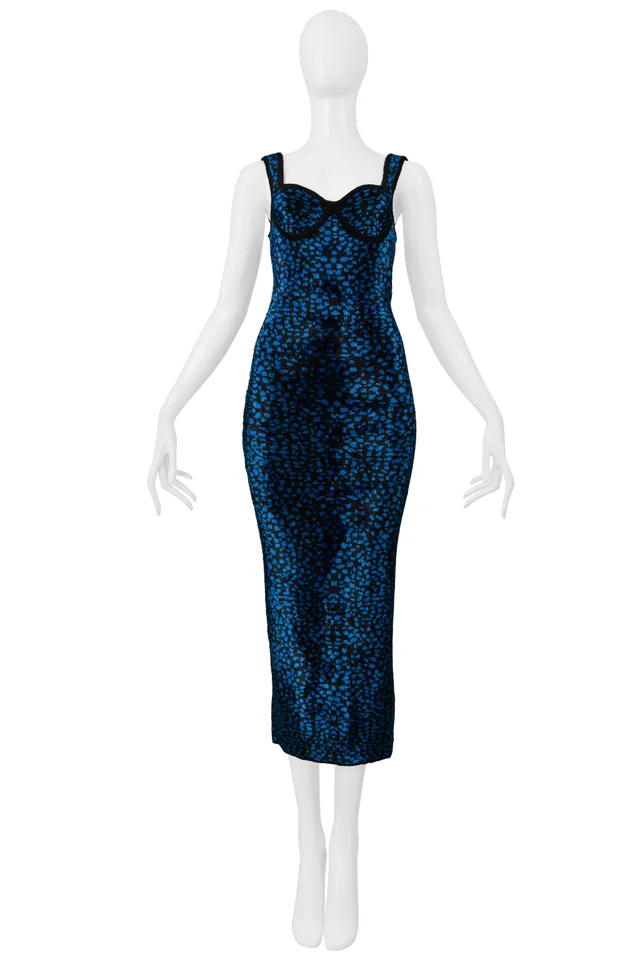 Lanvin Blue And Black Chenille Leopard Dress in Black from Resurrection Vintage