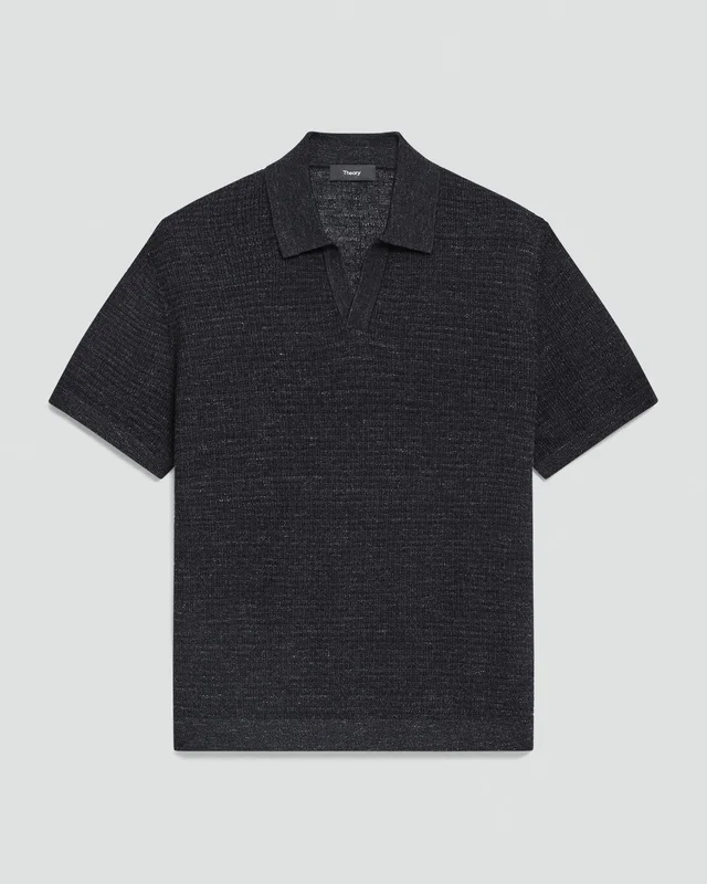Theory Brenan Polo Shirt in Pacific Linen in BLACK 65% Linen, 23% Cotton, 12% Polyester; Exclusive Of Elastic, photo 6 of 12 from Theory