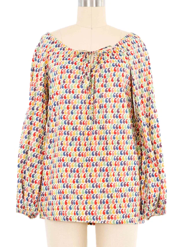 Saint Laurent Printed Peasant Top in Multicolor from Arcade Vintage