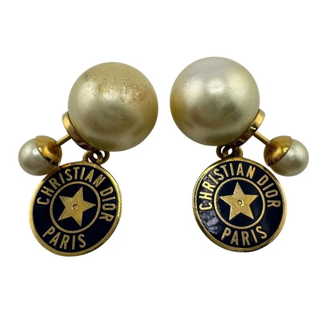 Dior Tribales Tribal Logo Earrings Faux Pearl White in White from The Reluxe
