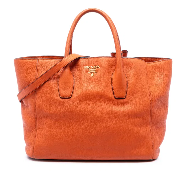 Orange Prada Vitello Daino Open Convertible Tote Satchel in Orange Leather from Designer Revival