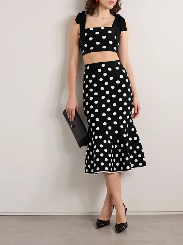 CAROLINA HERRERA Cropped polka-dot jacquard-knit tank in Black, photo 2 of 2 from NET-A-PORTER (Canada)