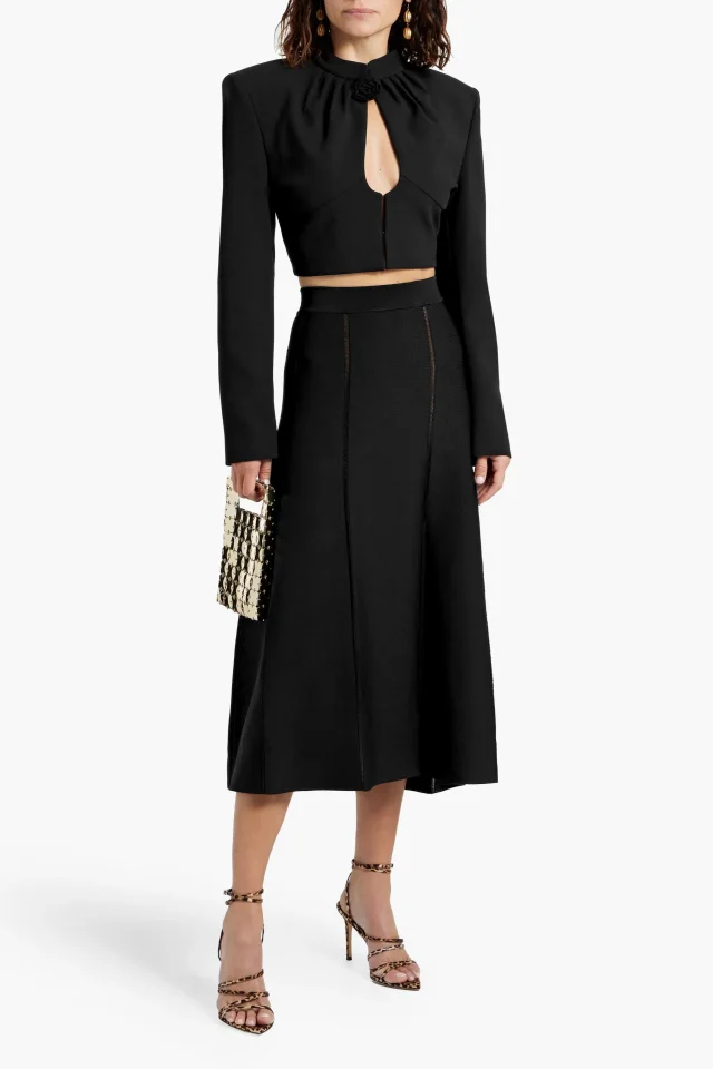 Zimmermann Stretch-Knit Midi Skirt with Pointelle Trim in Black, photo 2 of 4 from THE OUTNET