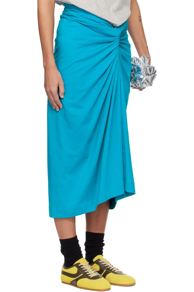 Dries Van Noten Blue Knotted Jersey Midi Skirt, photo 2 of 4 from SSENSE