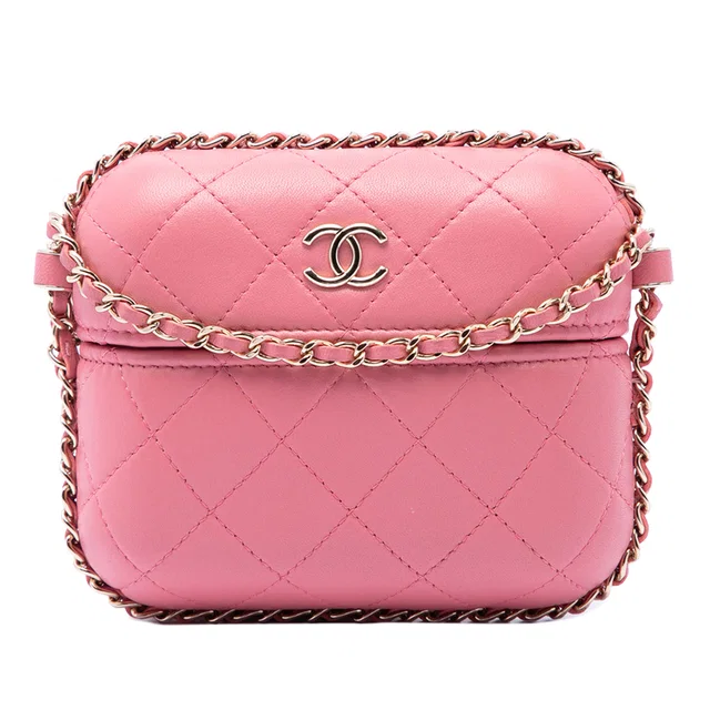 Pink Chanel Mini Quilted Lambskin Chain Around Vanity Case Crossbody Bag in Pink Lambskin from Designer Revival