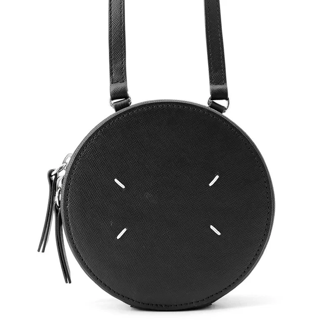 Maison Margiela 4-Stitch Round Shoulder Pouch Black Leather in Black Leather from GALLERY RARE