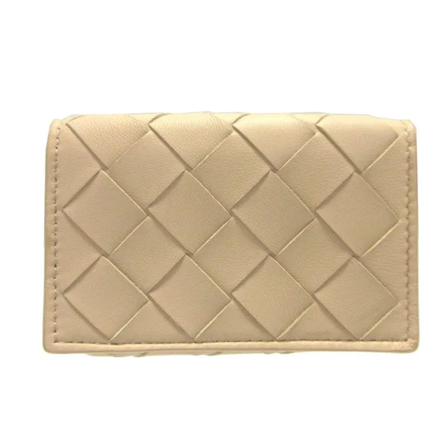 Bottega Veneta Intrecciato Leather Beige Bordeaux Compact Wallet in Beige Woven leather from The Reluxe