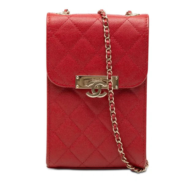 Red Chanel Quilted Caviar Golden Class Phone Holder Crossbody Bag in Red Caviar leather from Designer Revival
