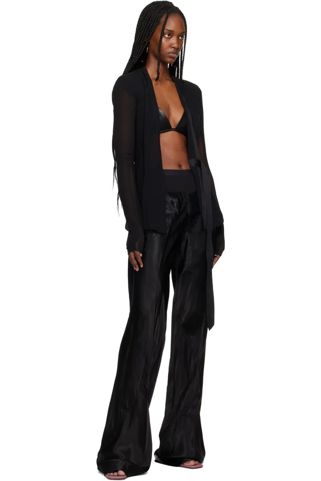 Rick Owens Black Temple Bias Trousers, photo 4 of 4 from SSENSE