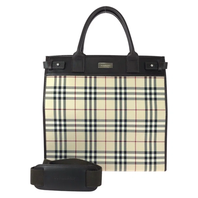 Burberry Check Canvas Leather 2way Tote Bag in Beige Canvas from LuxUness