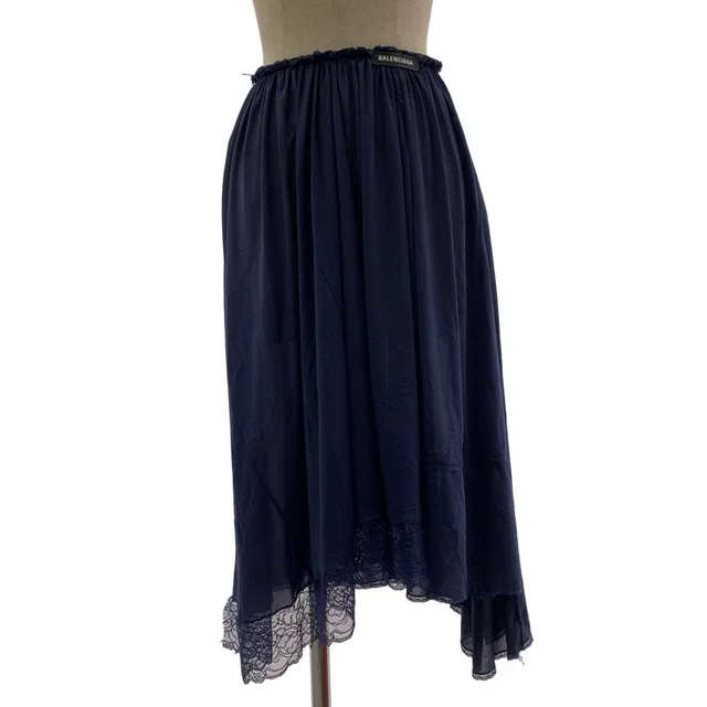 Balenciaga Waist Logo Lace Docking Long Skirt 34 Navy in Navy from The Reluxe