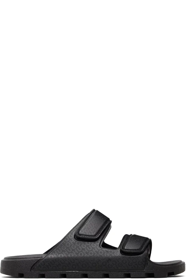 Hugo Black Printed-Logo Sandals, image 1 of 1 from SSENSE