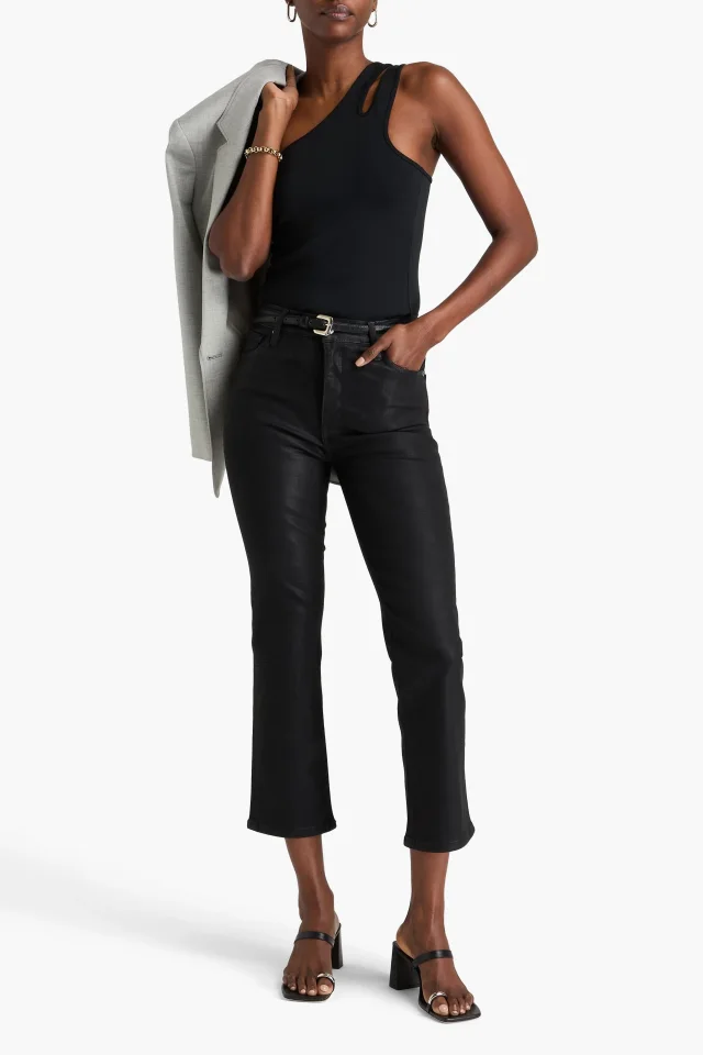 Frame Le Sleek Straight High-Rise Cropped Coated Jeans in Gunmetal, photo 3 of 8 from THE OUTNET